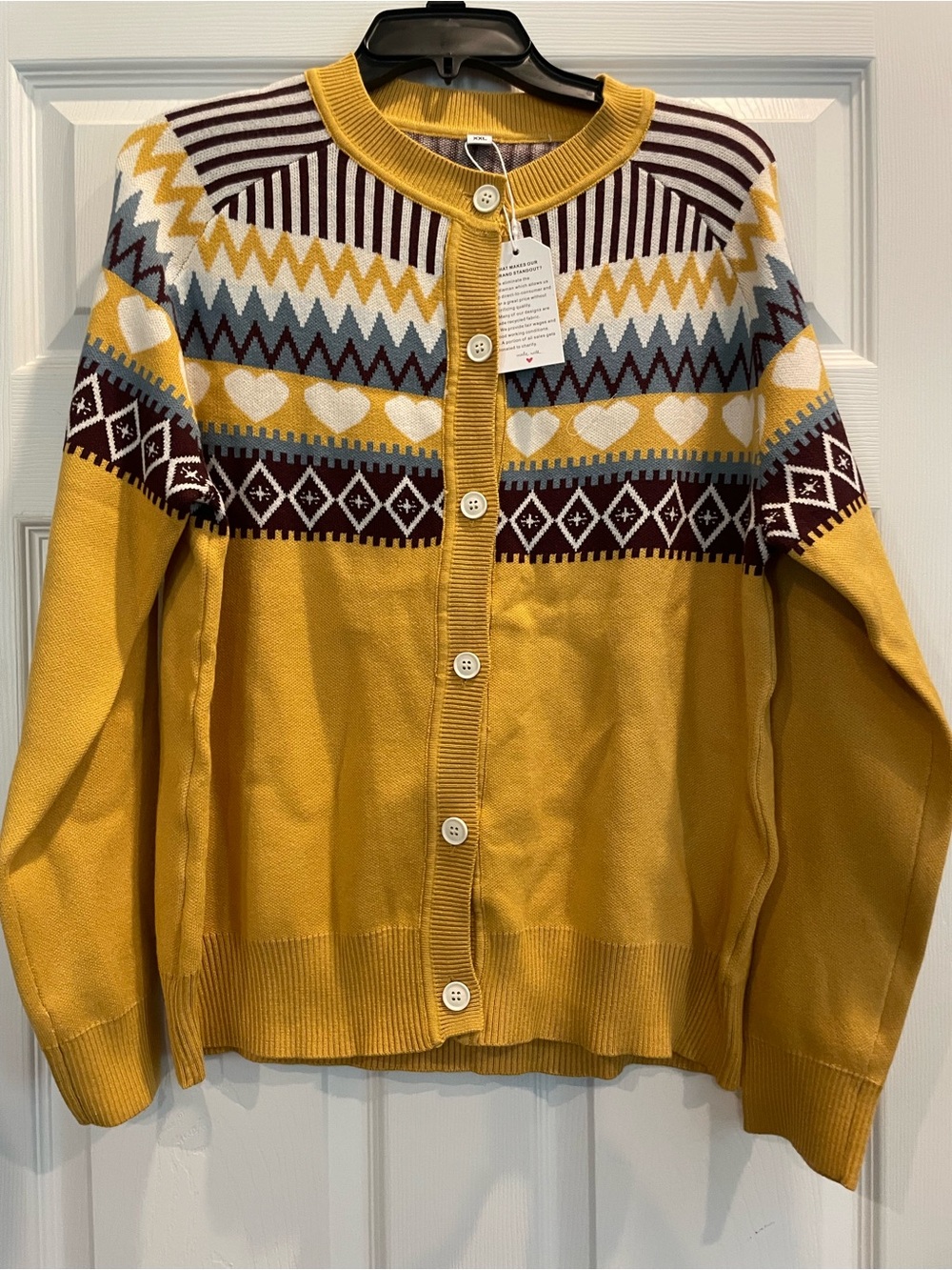Women’s Mustard Patterned Button-Front Sweater Cardigan